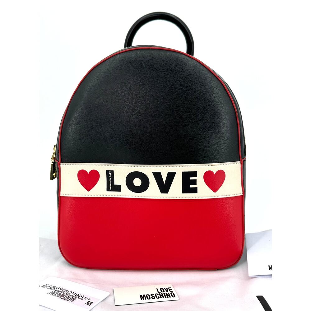 Love Moschino Backpack Black Red White LOVE Logo Heart NWT Dust Bag